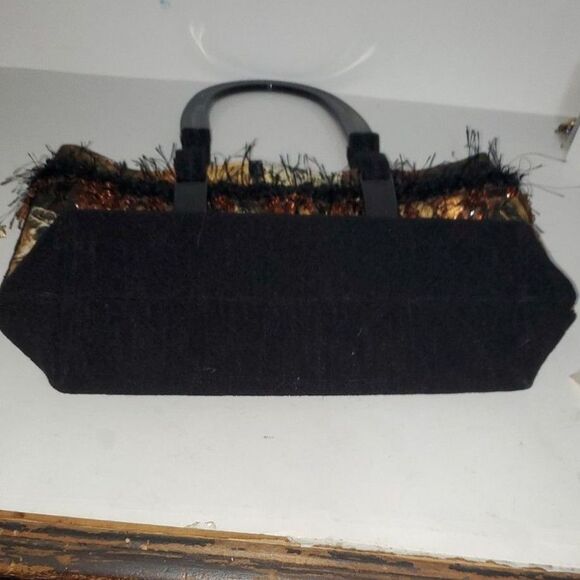 A Puppy Dog Pattern Satchel Purse Frilly Top Handle Beaded Quilted - Picture 10 of 15